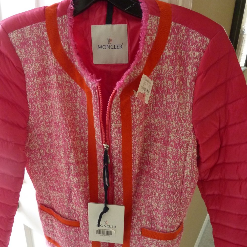 Moncler Pink and Orange Tweed Puffer Jacket